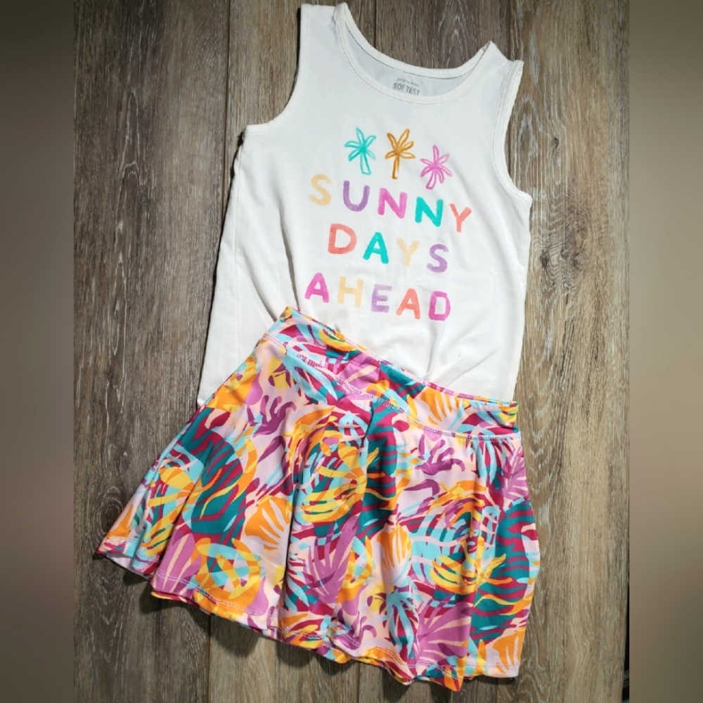 Colorful Tropical Print Tank Top and Activewear Skort Set Size 7
